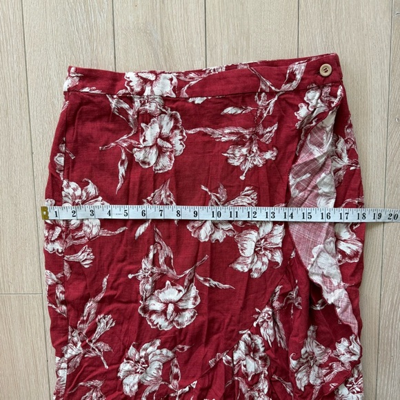 Zara Linen Blend Floral Wrap Midi Skirt in Red Women’s Size Large - Picture 5 of 10